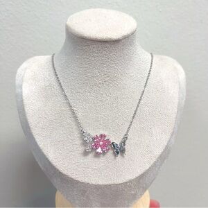 Sakura pink floral stainless steels necklace